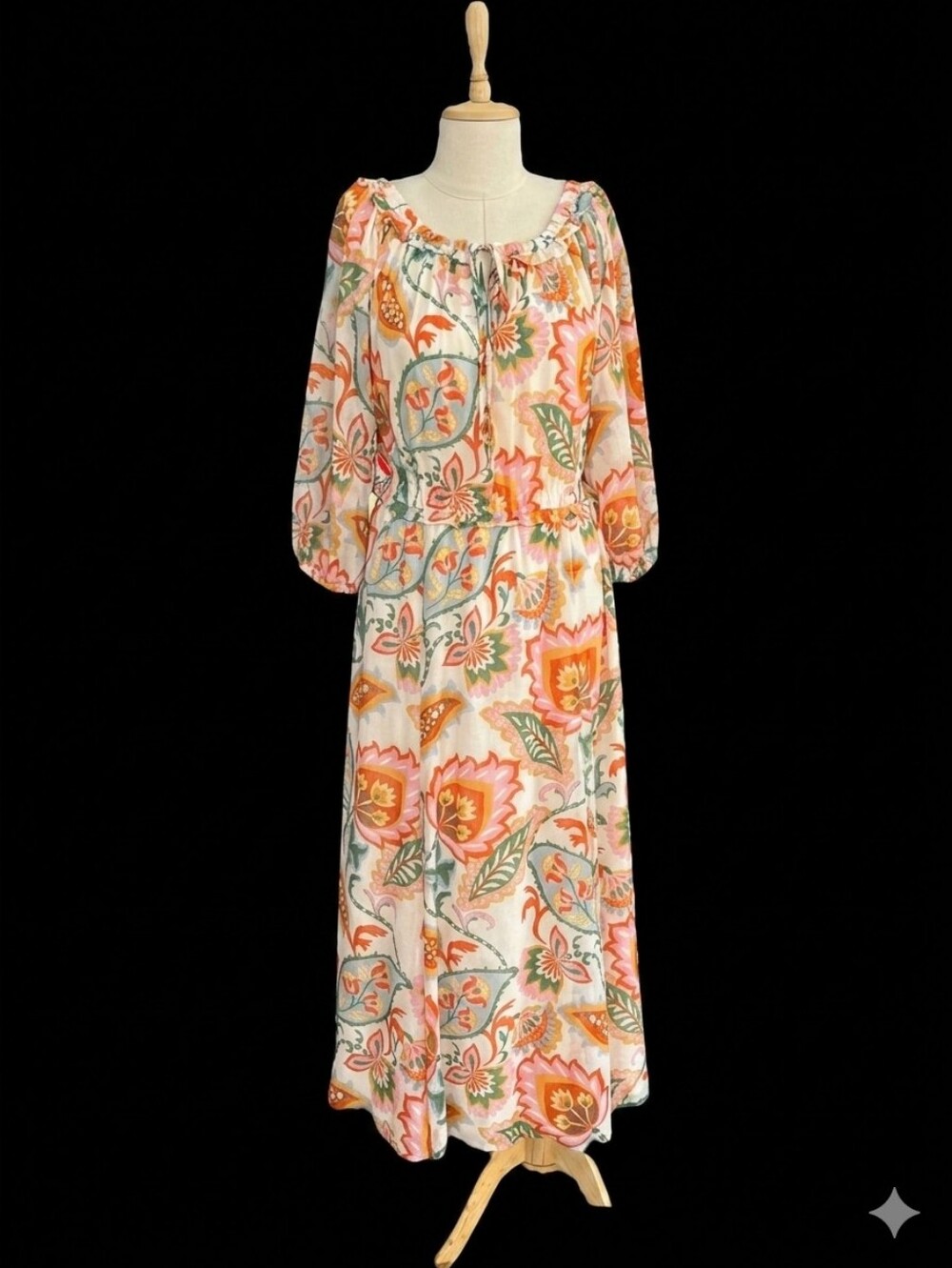 1.STATE Floral Paisley Off-Shoulder Balloon Sleeve Maxi Dress
